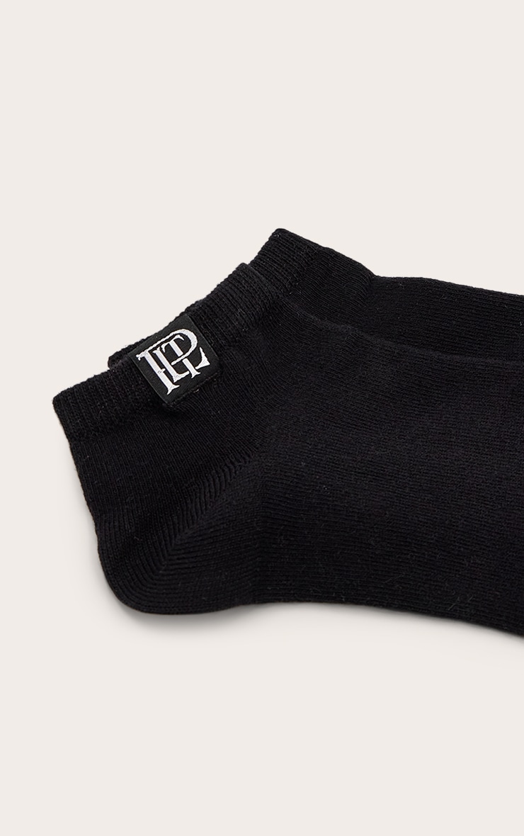 PRETTYLITTLETHING Black Branded Tab Sneaker Socks image 3