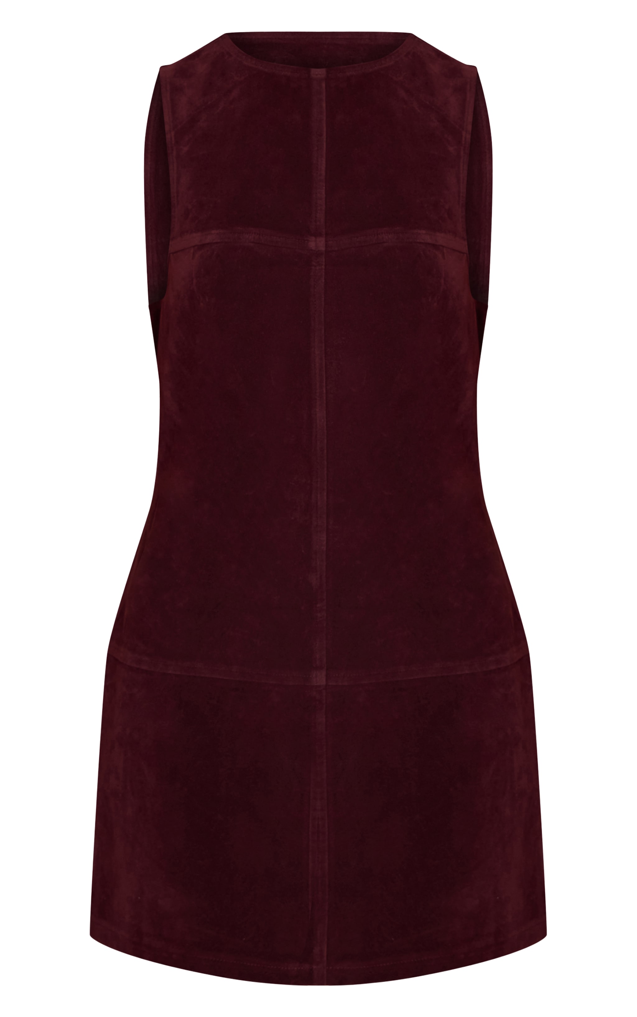 Burgundy Structured Faux Suede Seam Detail Sleeveless Shift Dress image 5