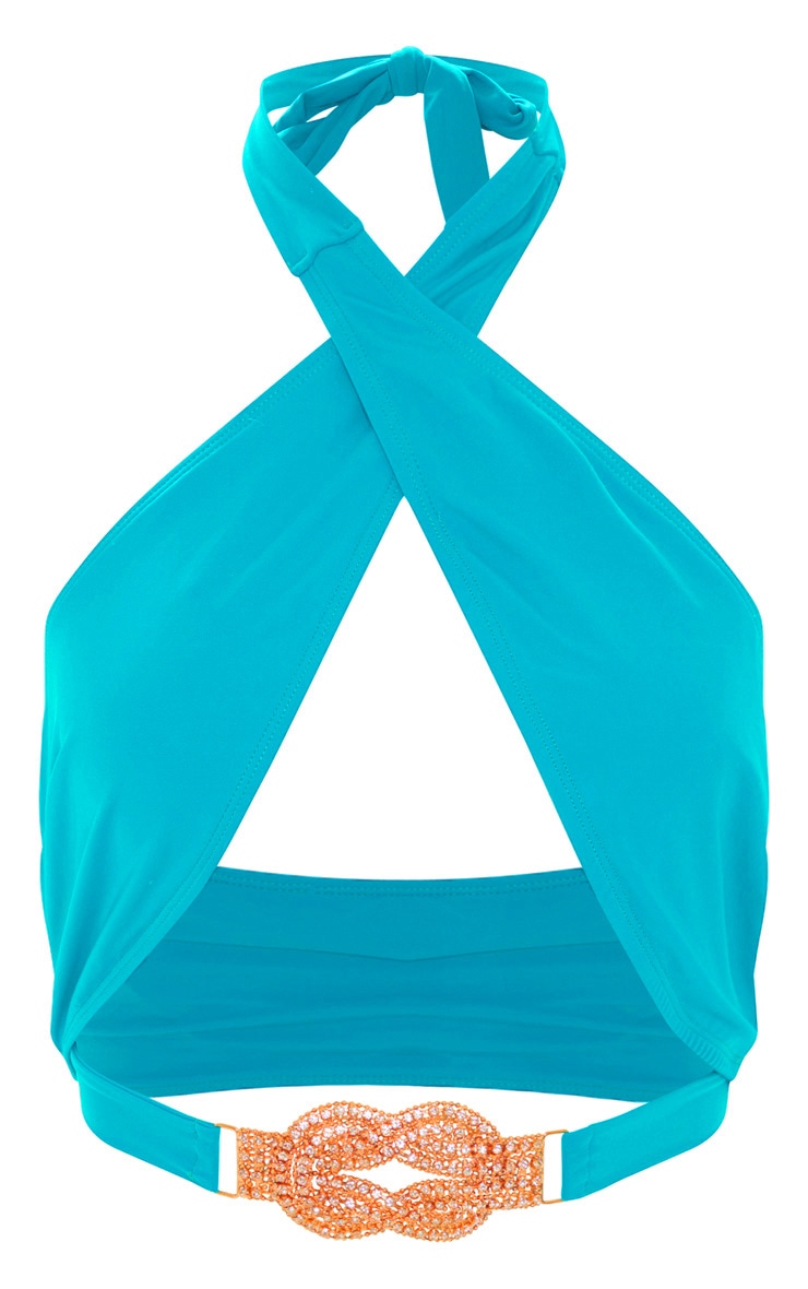 Teal Halterneck Diamante Jewel Bikini Top PrettyLittleThing IL