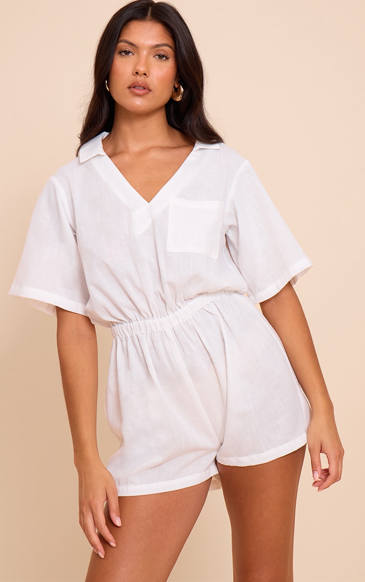 Cream Woven Pocket Detail Shirt Romper image 1