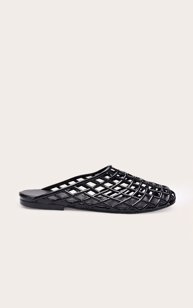 Black Jelly Round Toe Weave Flat Mule image 2