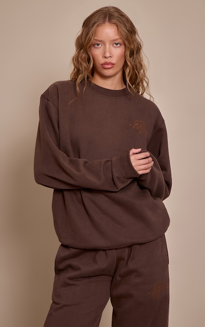 Sweat pullover oversize chocolat imprimé "PLT Sports Society