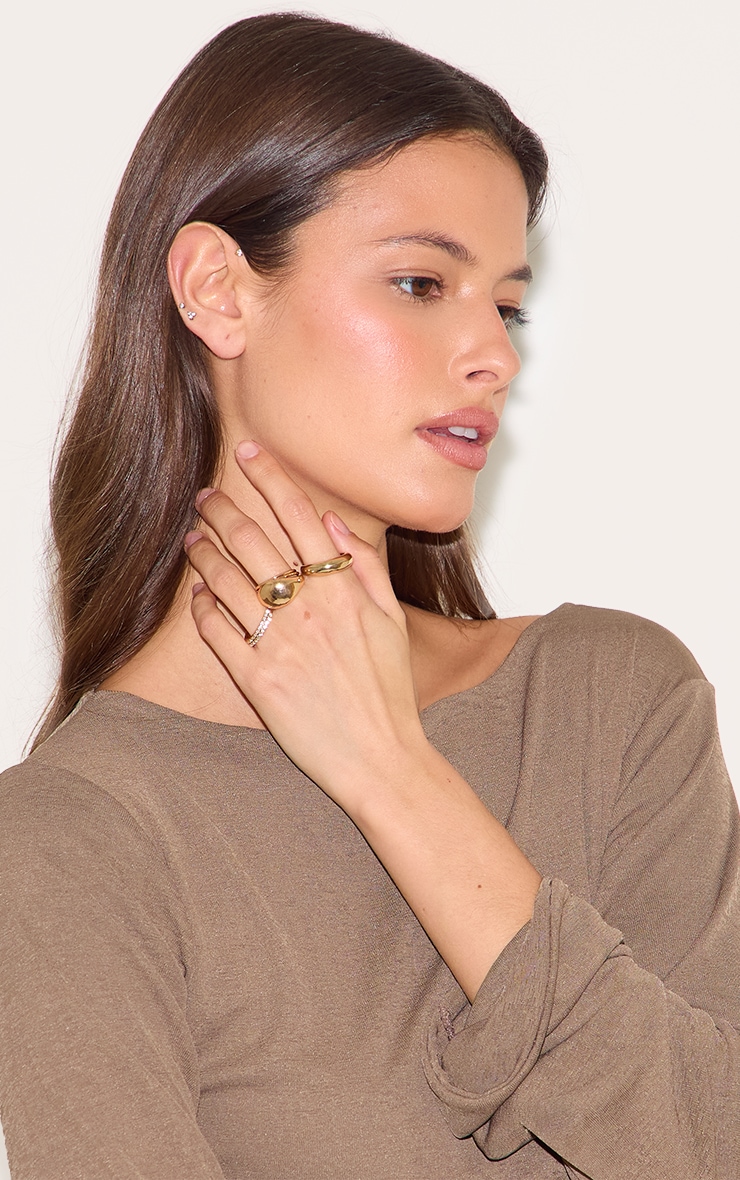 Gold Simple Curved Diamante 6 Ring Pack image 3