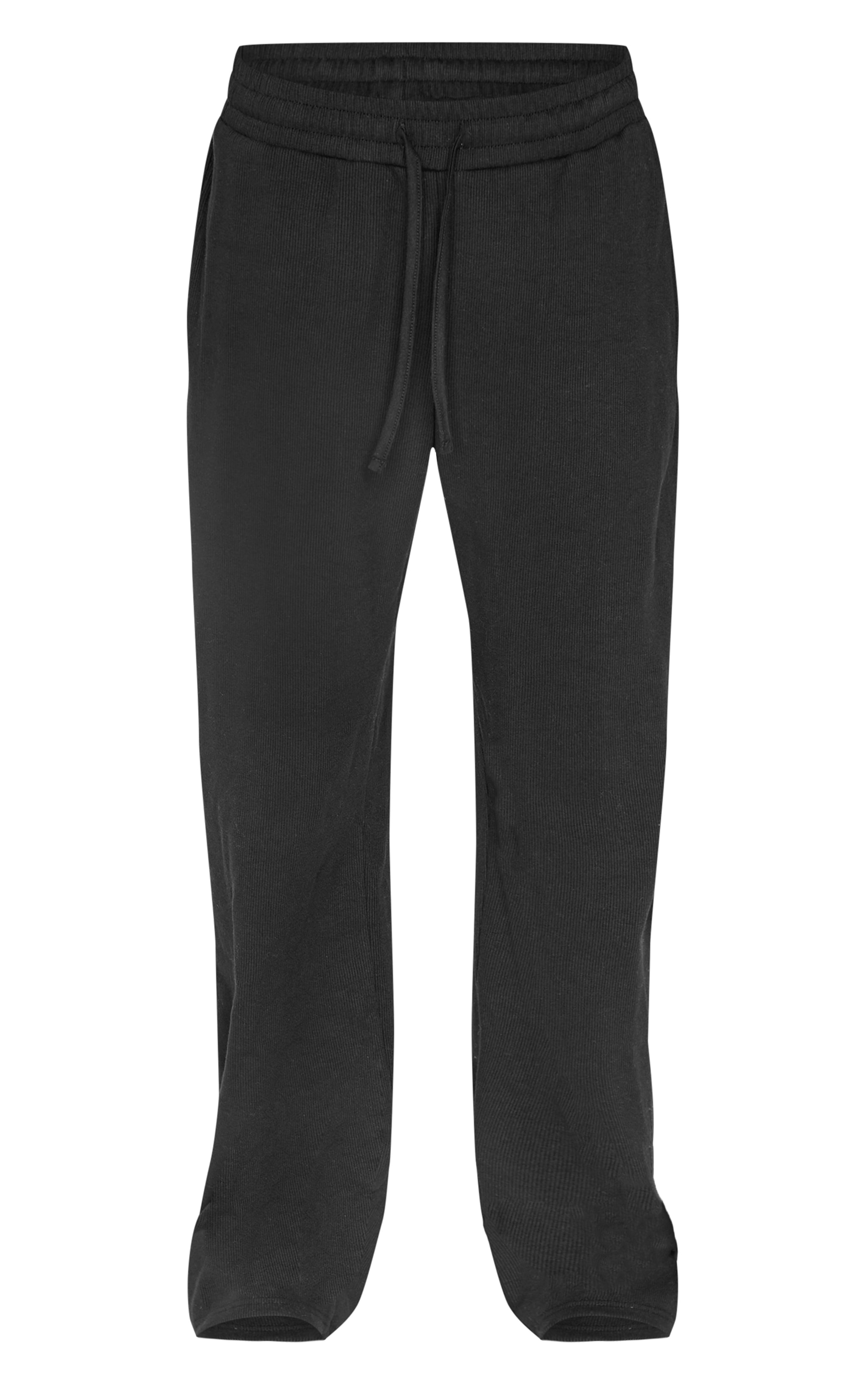 Black Ribbed Low Rise Wide Leg Pants | Co-ords