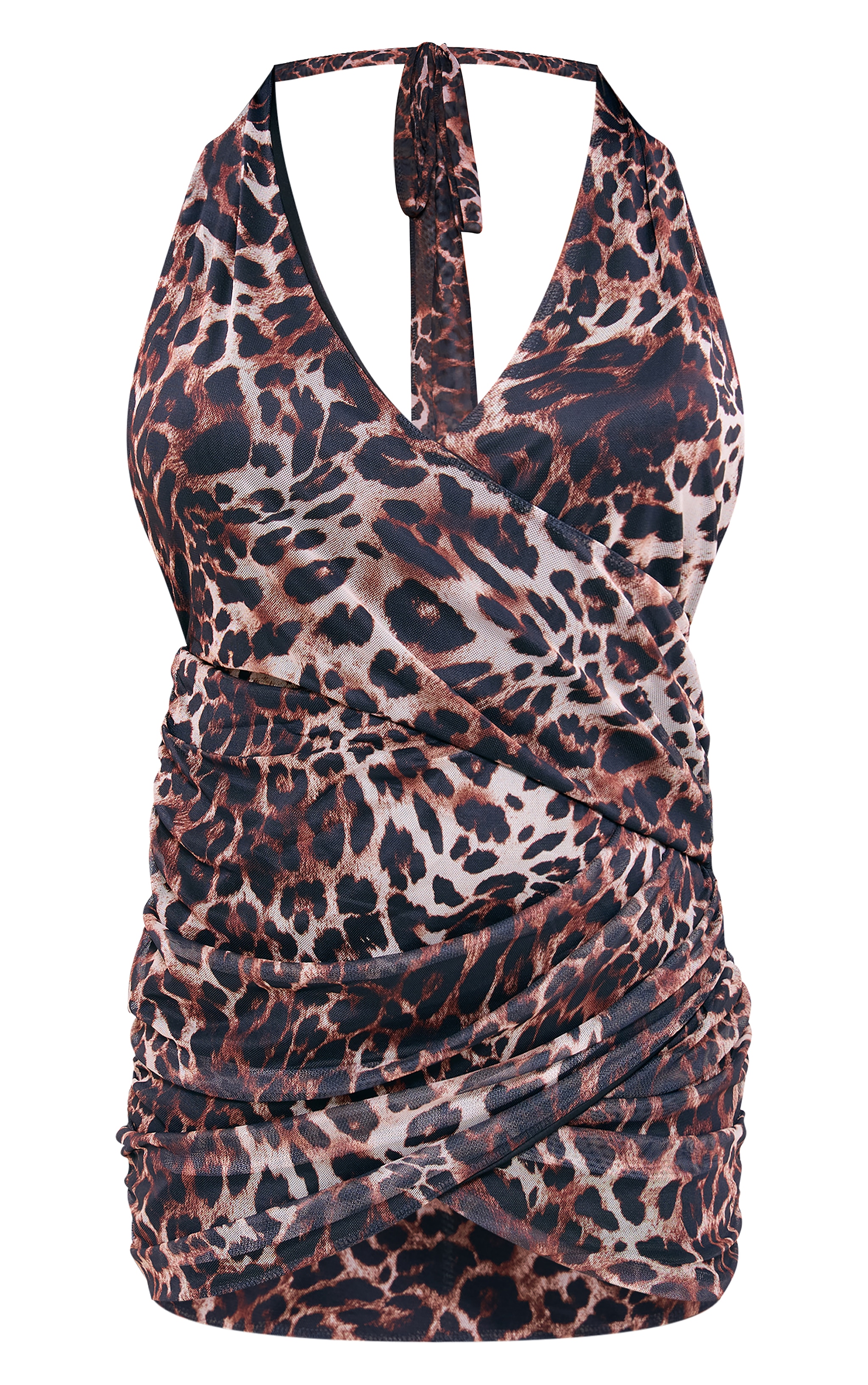 Robe moulante cache-coeur imprimé léopard marron à dos nu et découpes image 5
