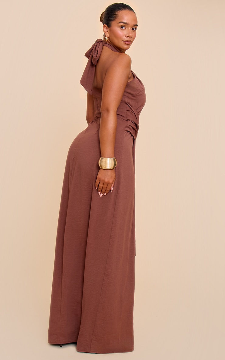 Shape Chocolate Hammered Satin Ring Detail Halter Maxi Dress image 2