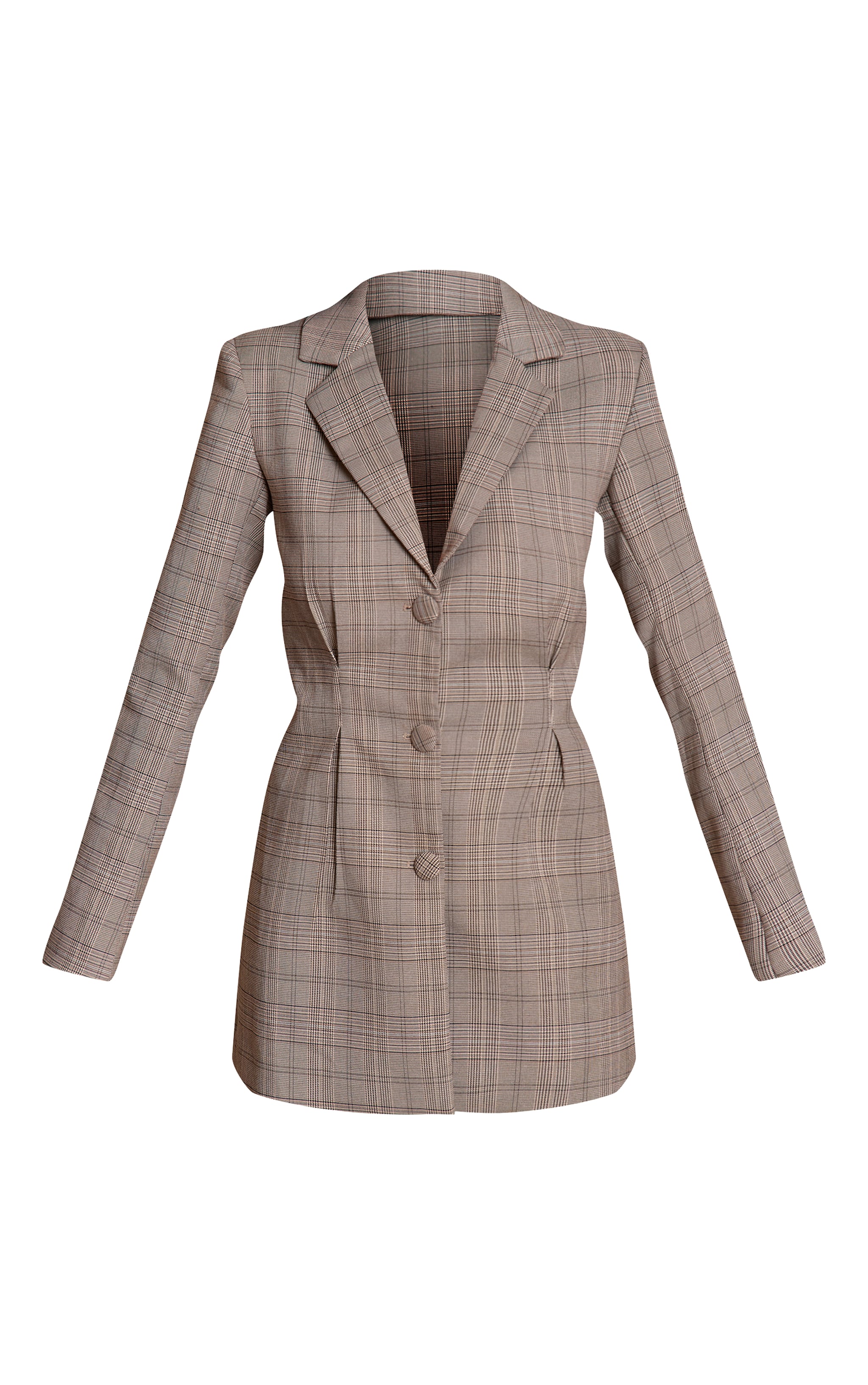 Grey Woven Check Cinched Waist Long Sleeve Blazer Dress image 5
