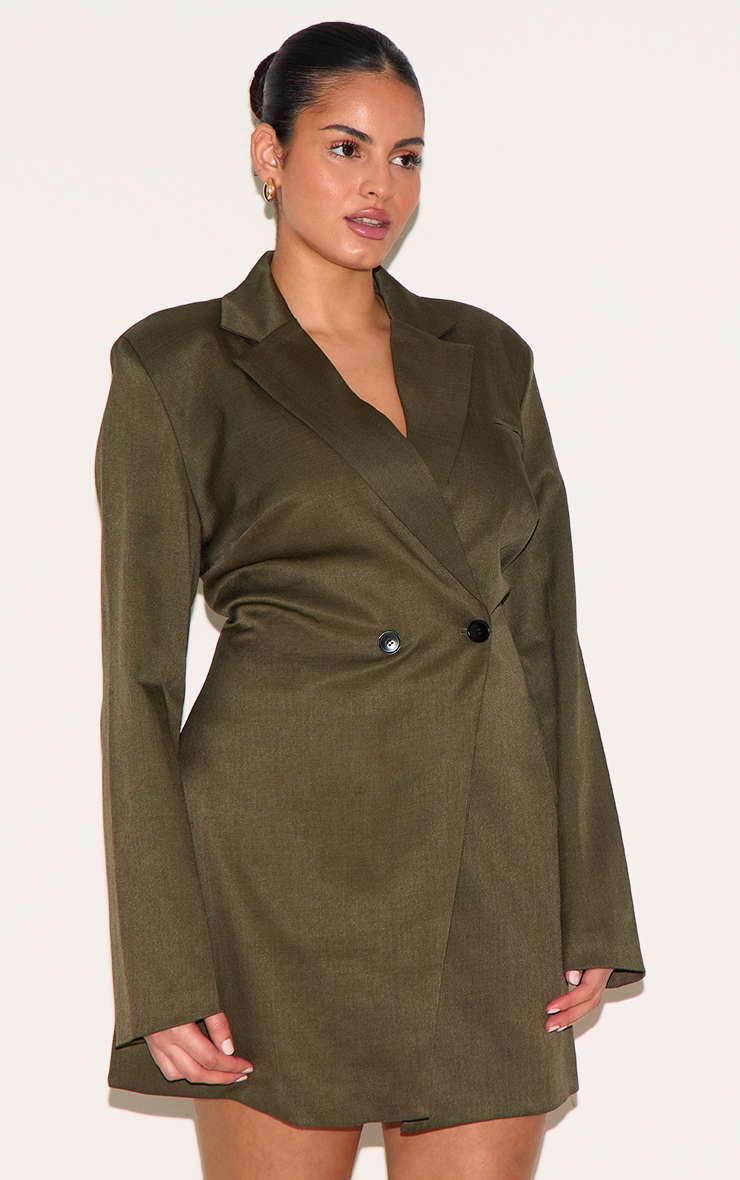 Plus Khaki Woven Cinched Waist Blazer Dress image 4