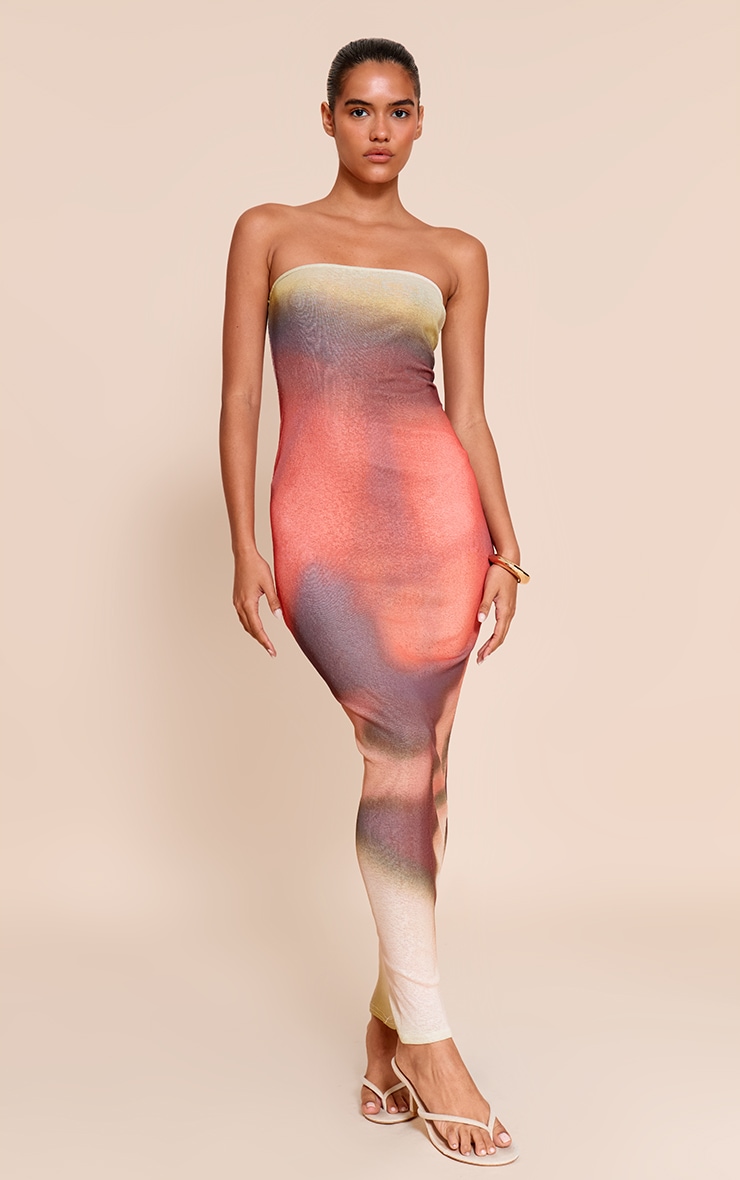 Green Onion Skin Bandeau Abstract Print Maxi Dress image 1