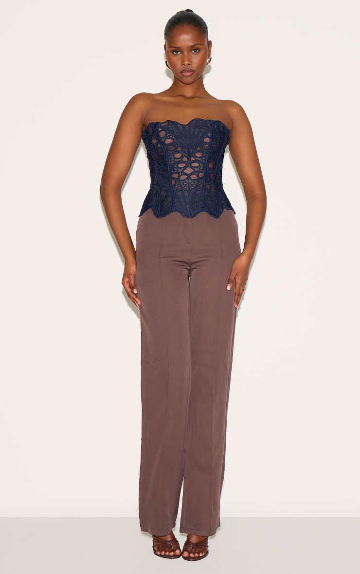 Navy Textured Sheer Floral Lace Corset image 3