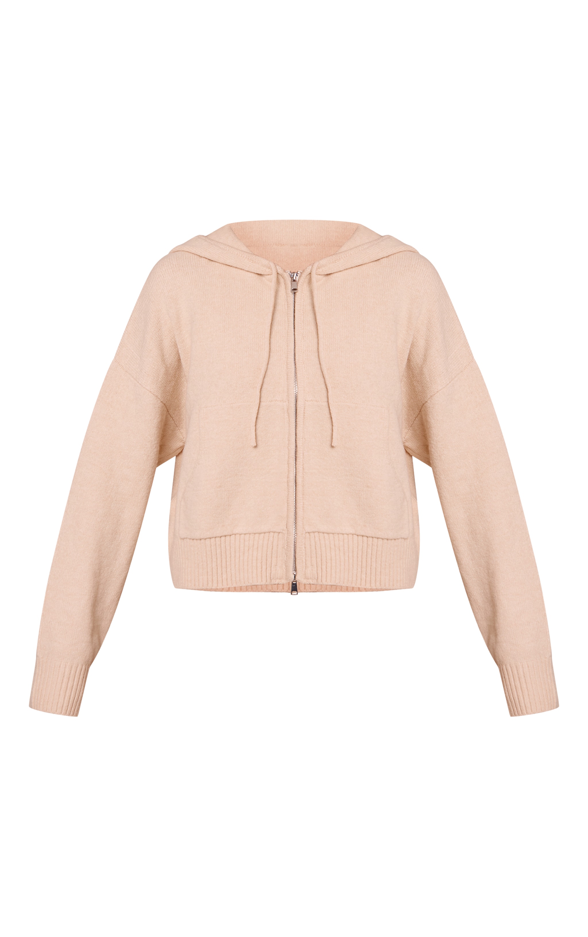 Beige Zip Through Knitted Hoodie image 5