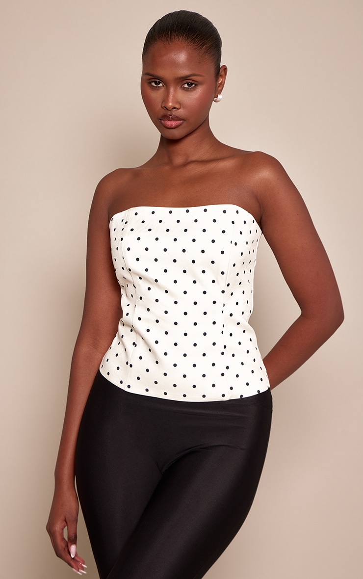Cream Polka Dot Woven Lace Up Back Bandeau