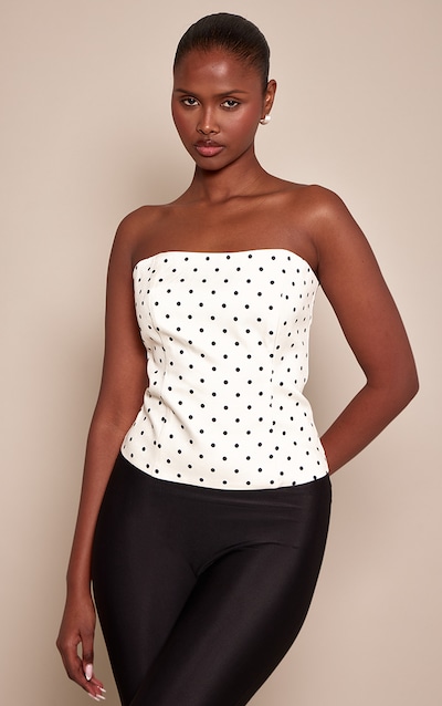 Cream Polka Dot Woven Lace Up Back Bandeau