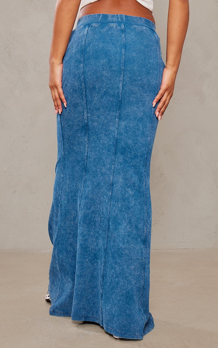 Steel Blue Acid Wash Rib Flippy Maxi Skirt image 2