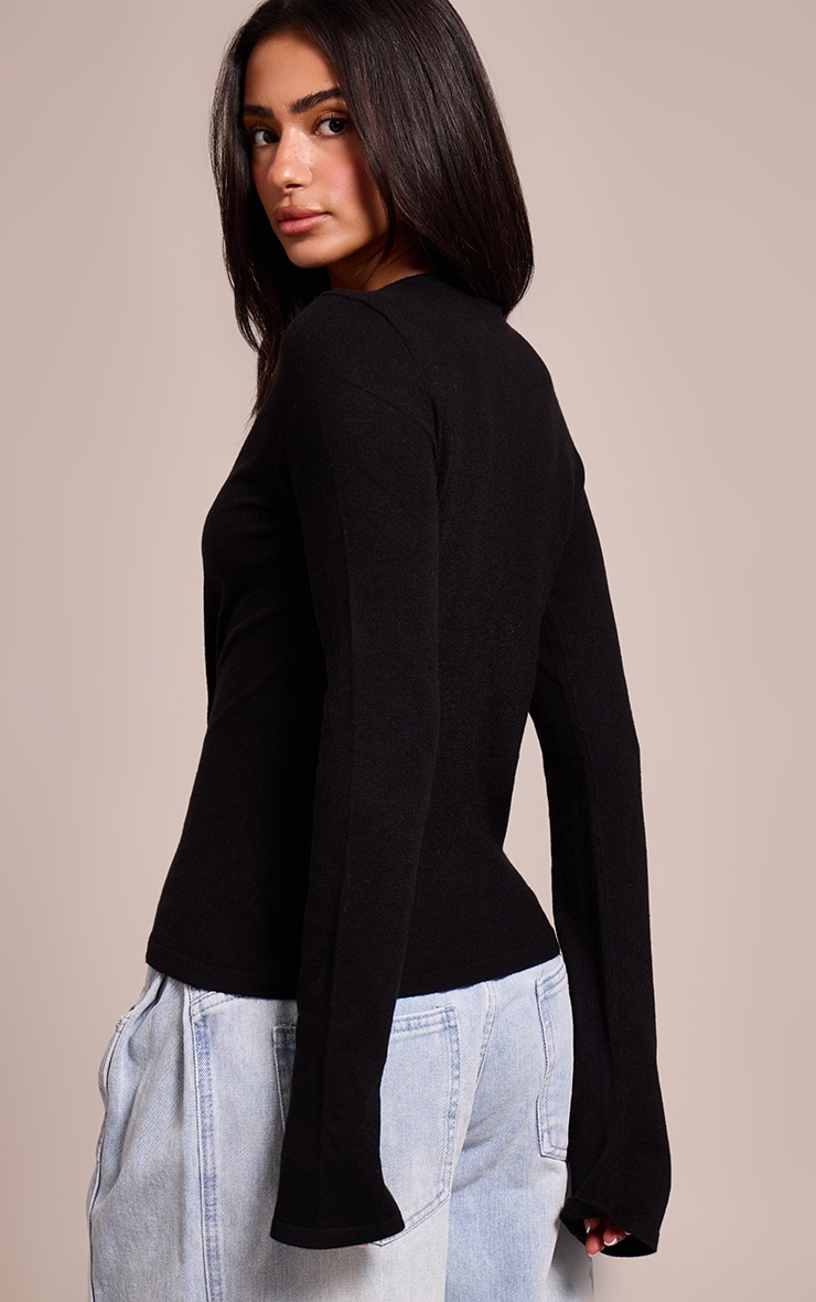 Petite Black Button Through Fine Knit Cardigan image 2