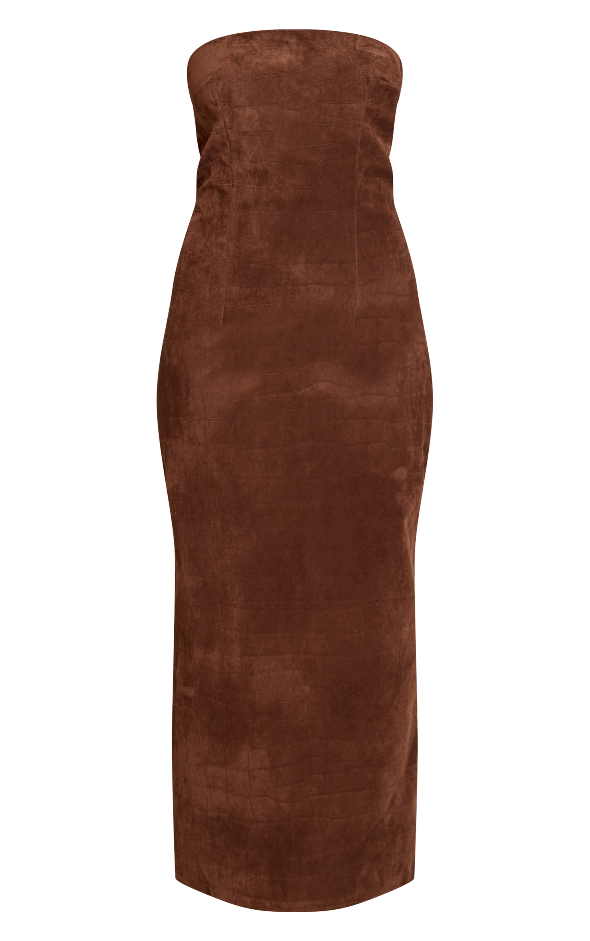 Chocolate Faux Suede Bandeau Bodycon Midaxi Dress image 5