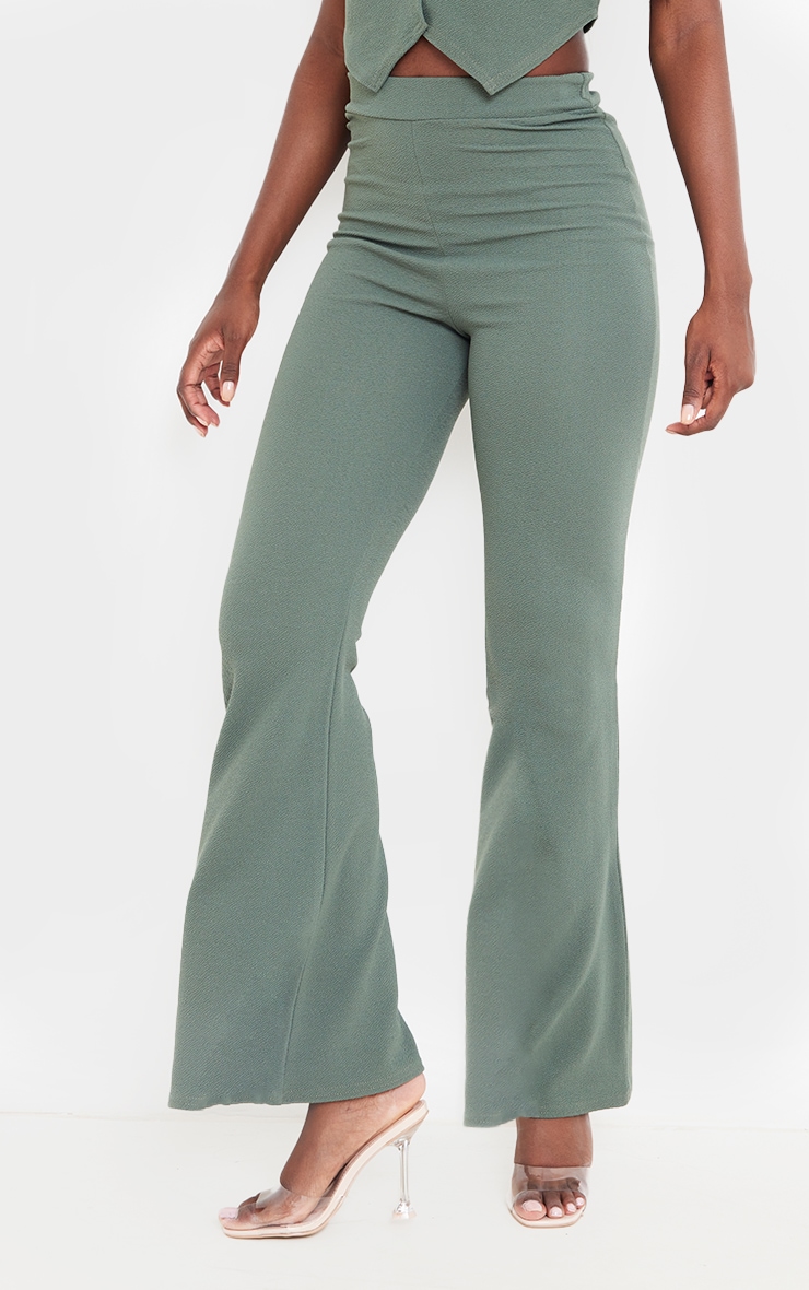 Tall Khaki Crepe High Waisted Flared Pants image 2
