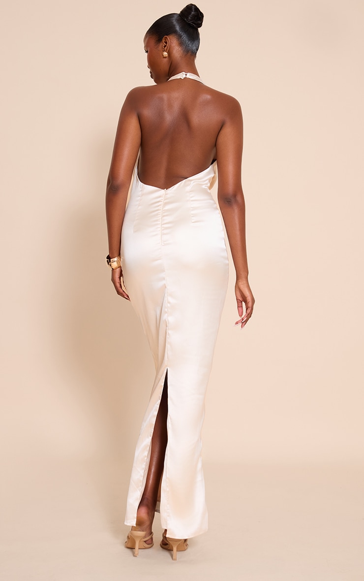 Cream Satin Knot Detail Maxi Dress image 2