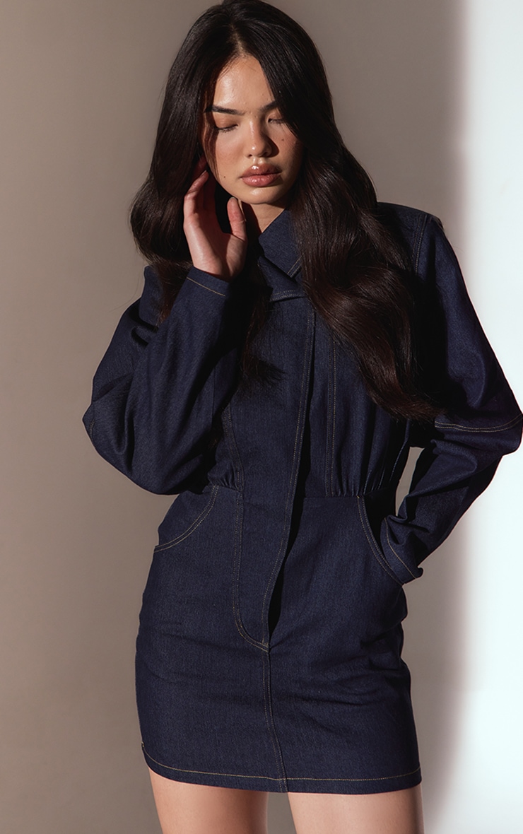 Indigo Twill Contrast Stitching Bodycon Dress image 3