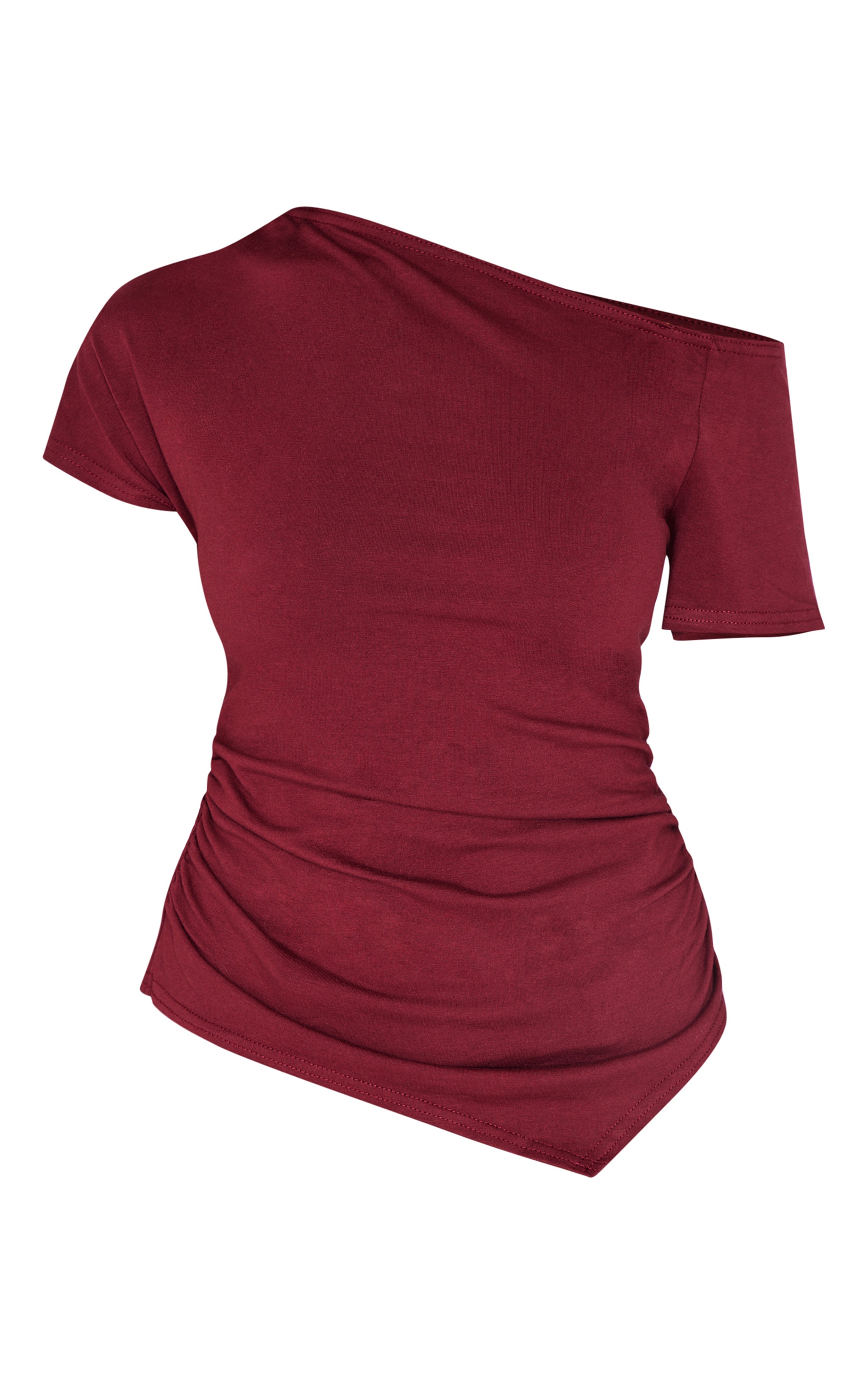 Burgundy Cotton Asymmetric Neckline Longline Top image 5