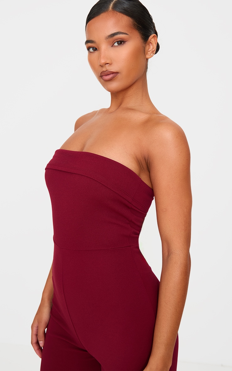 Burgundy Crepe Fold Over Detail Wide Leg Jumpsuit image 4