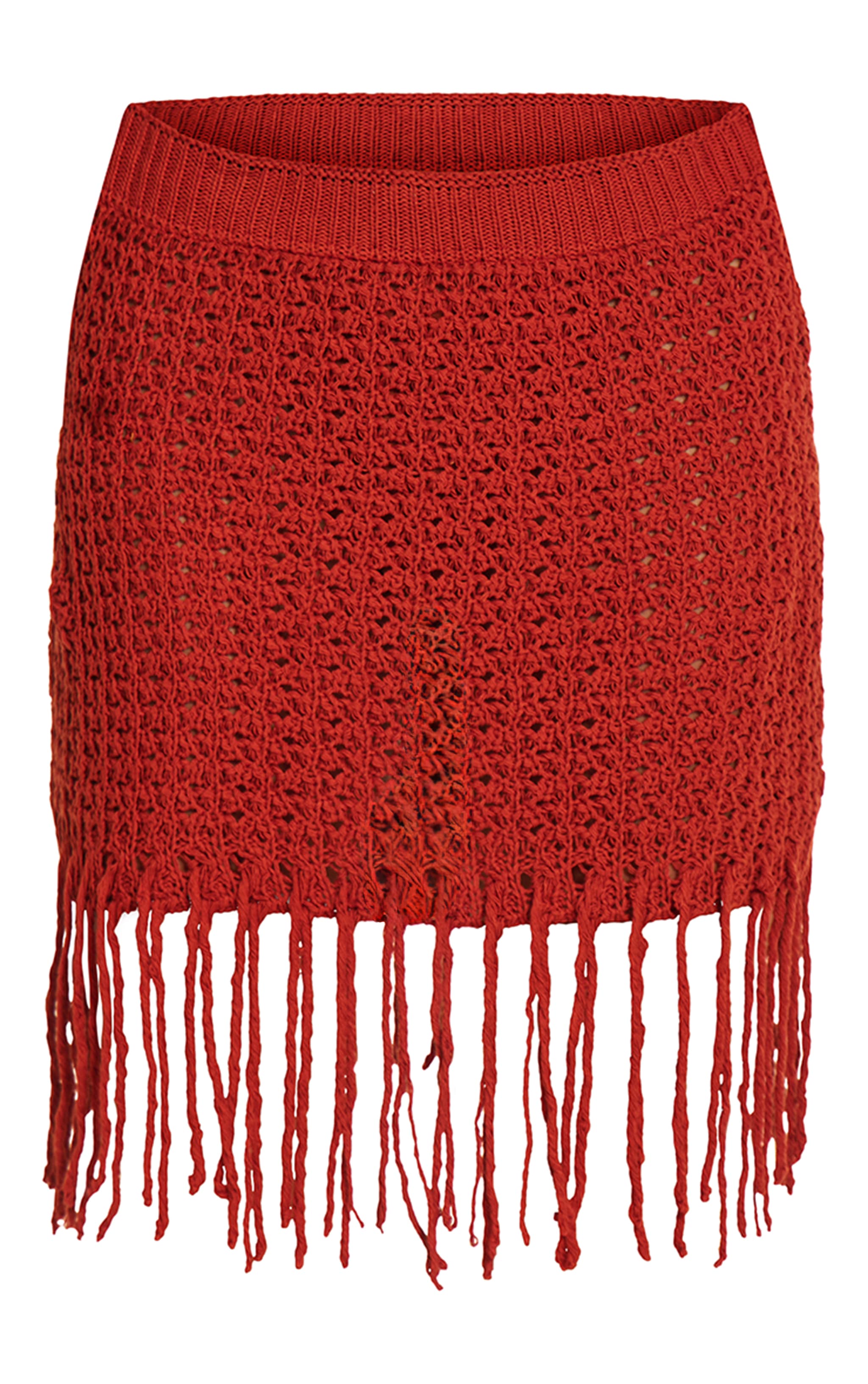 Rust Crochet Knit Tassel Mini Skirt image 6