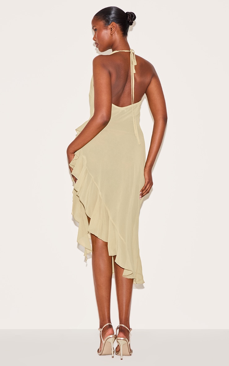 Mustard Cowl Ruffle Split Detail Midi Dress image 2