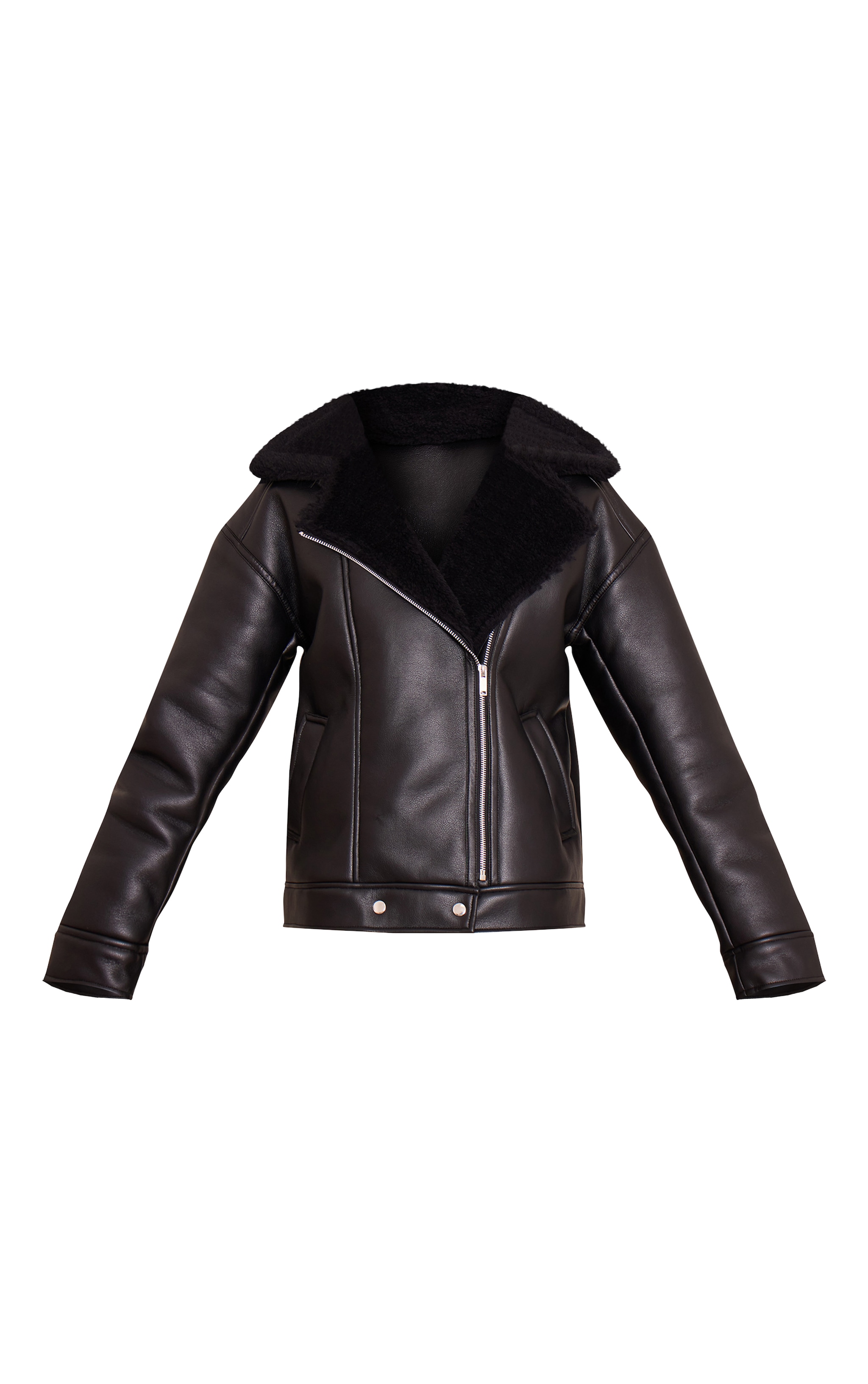 Tall Black Borg Collar Faux Leather Aviator image 5