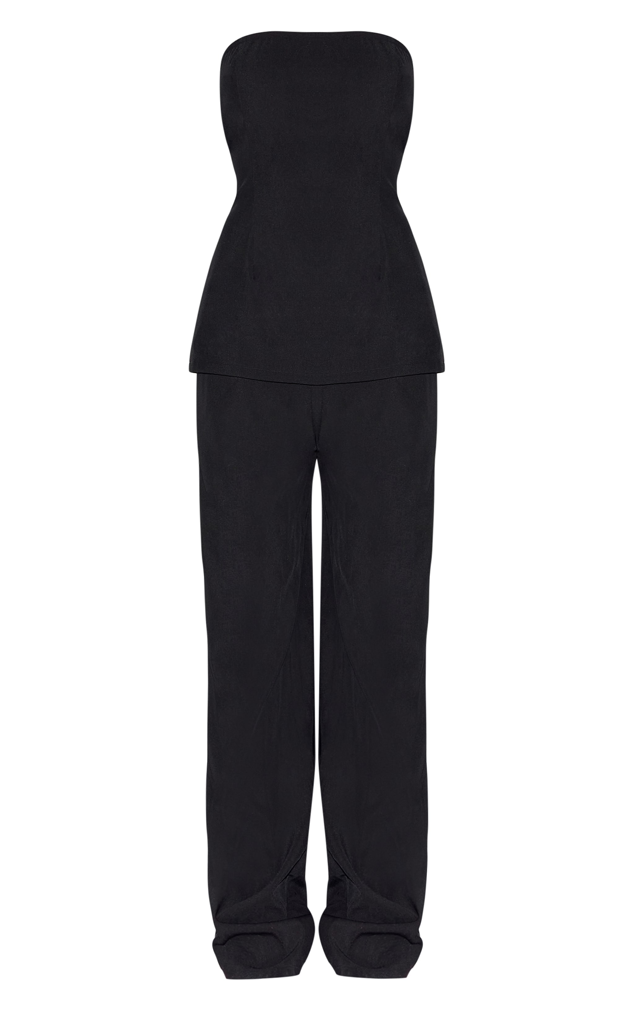 Black Woven Tailored Longline Bandeau Flared Jumpsuit image 5