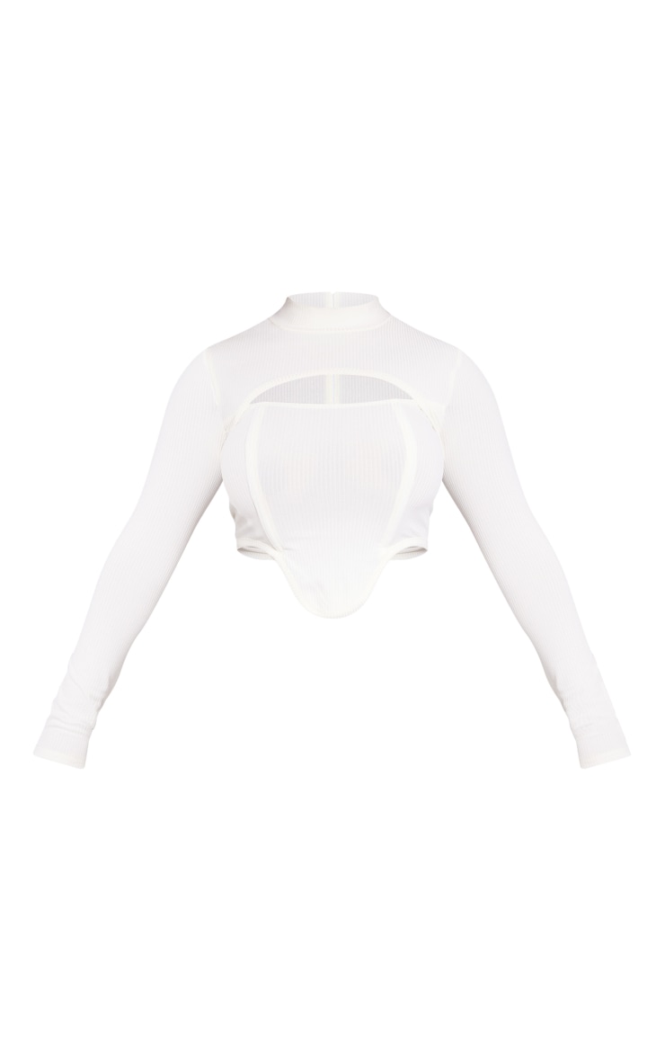 Shape Cream Rib Cut Out Panel Detail Crop Top image 5