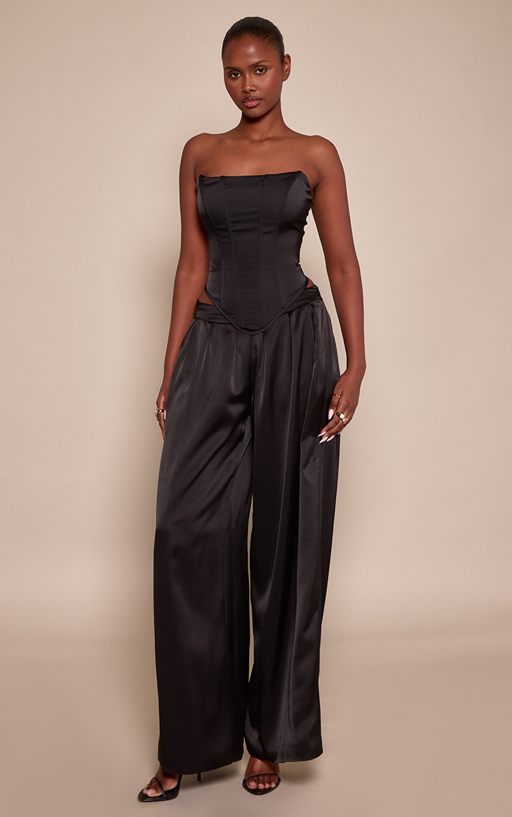 Black Satin Dipped Hem Corset image 3