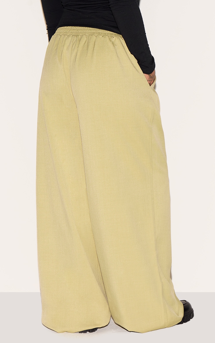 Plus Sage Green Woven Elasticated Waist Wide Leg Pants image 3