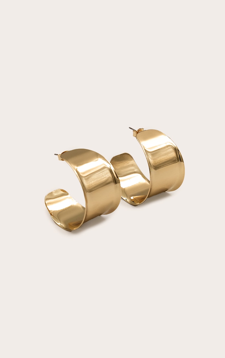 Gold Smooth Scooped Hoop Earrings image 2