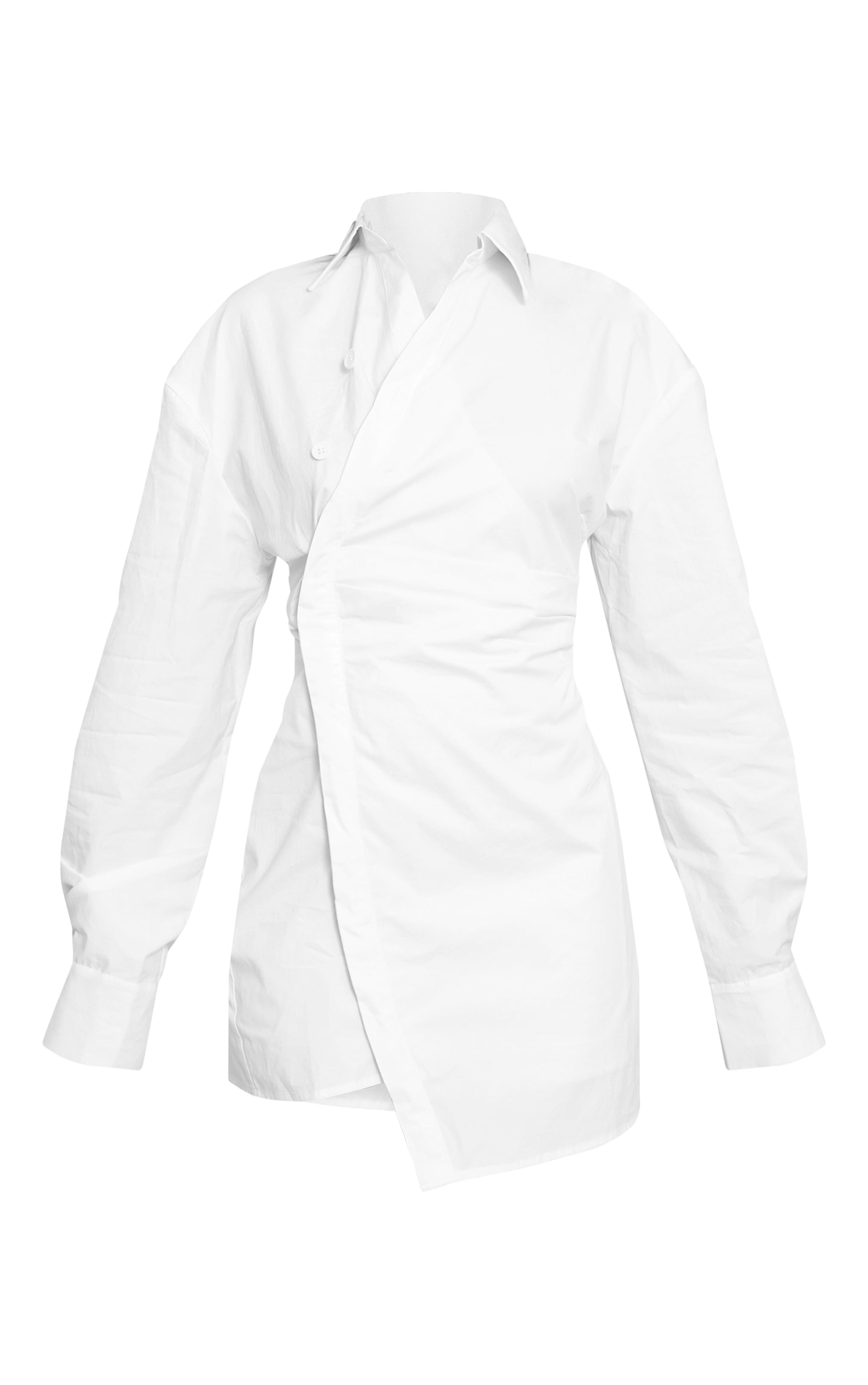 Petite White Asymmetric Button Down Long Sleeve Shirt Dress image 5
