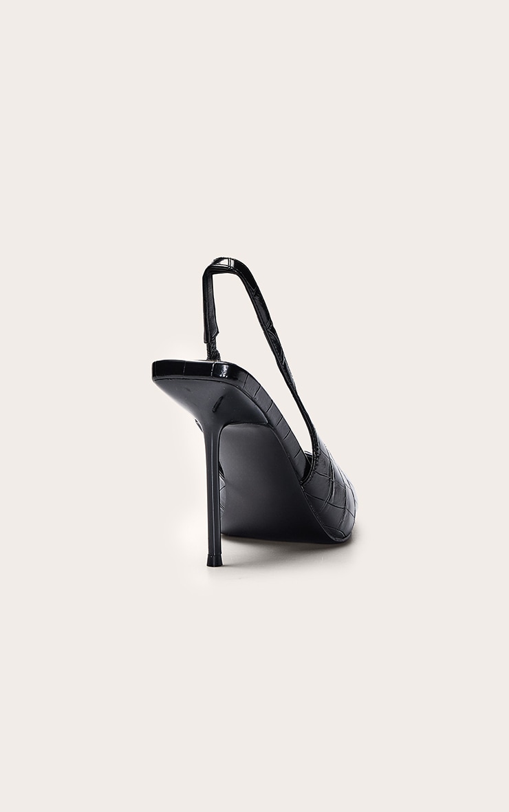 Black Croc Heeled Sling Back Court Shoe image 4