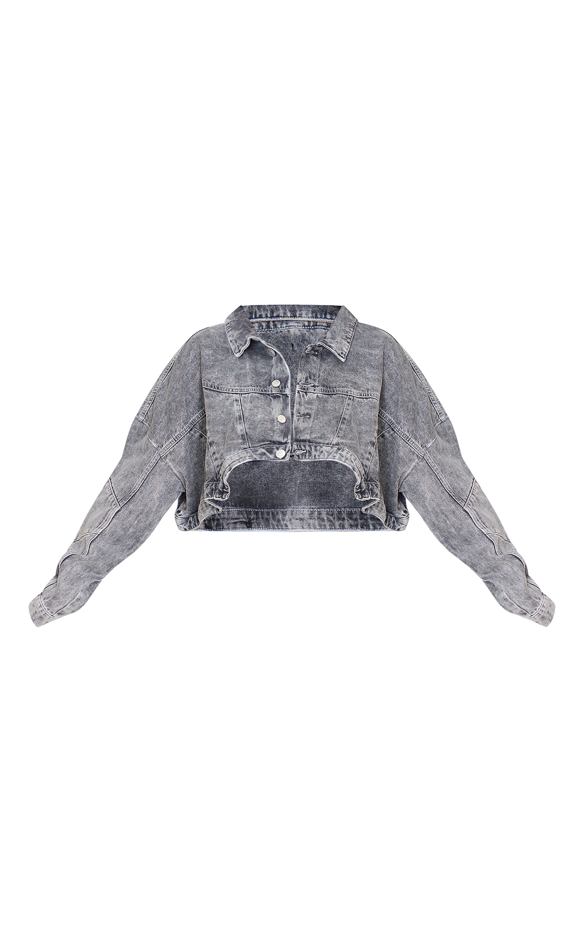 Plus Grey Washed Curved Hem Denim Jacket image 5
