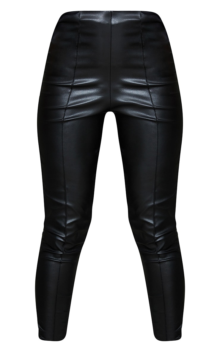 Black Faux Leather Pintuck Detail Leggings image 5
