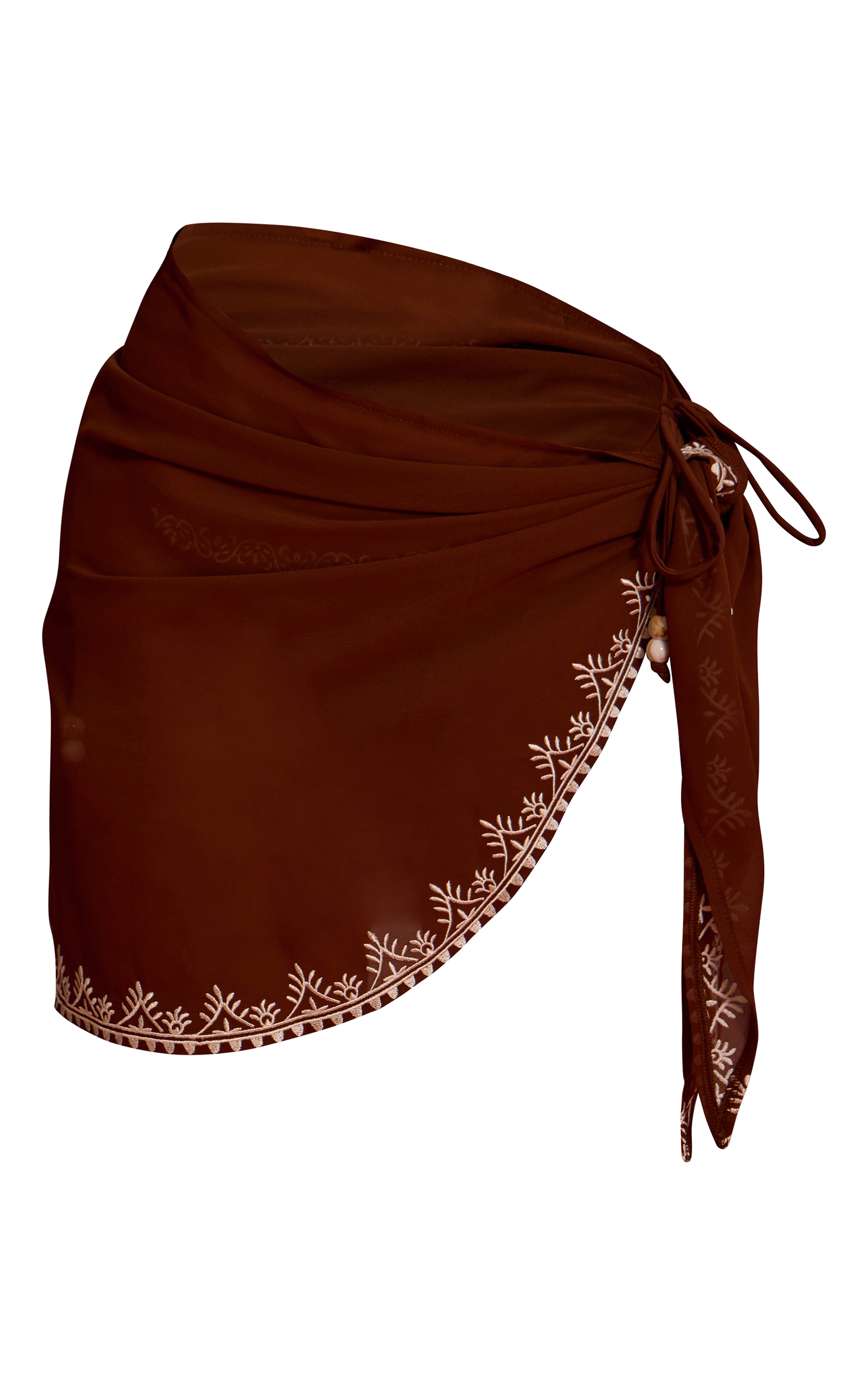 Mini paréo en mousseline de soie chocolat à broderie image 6