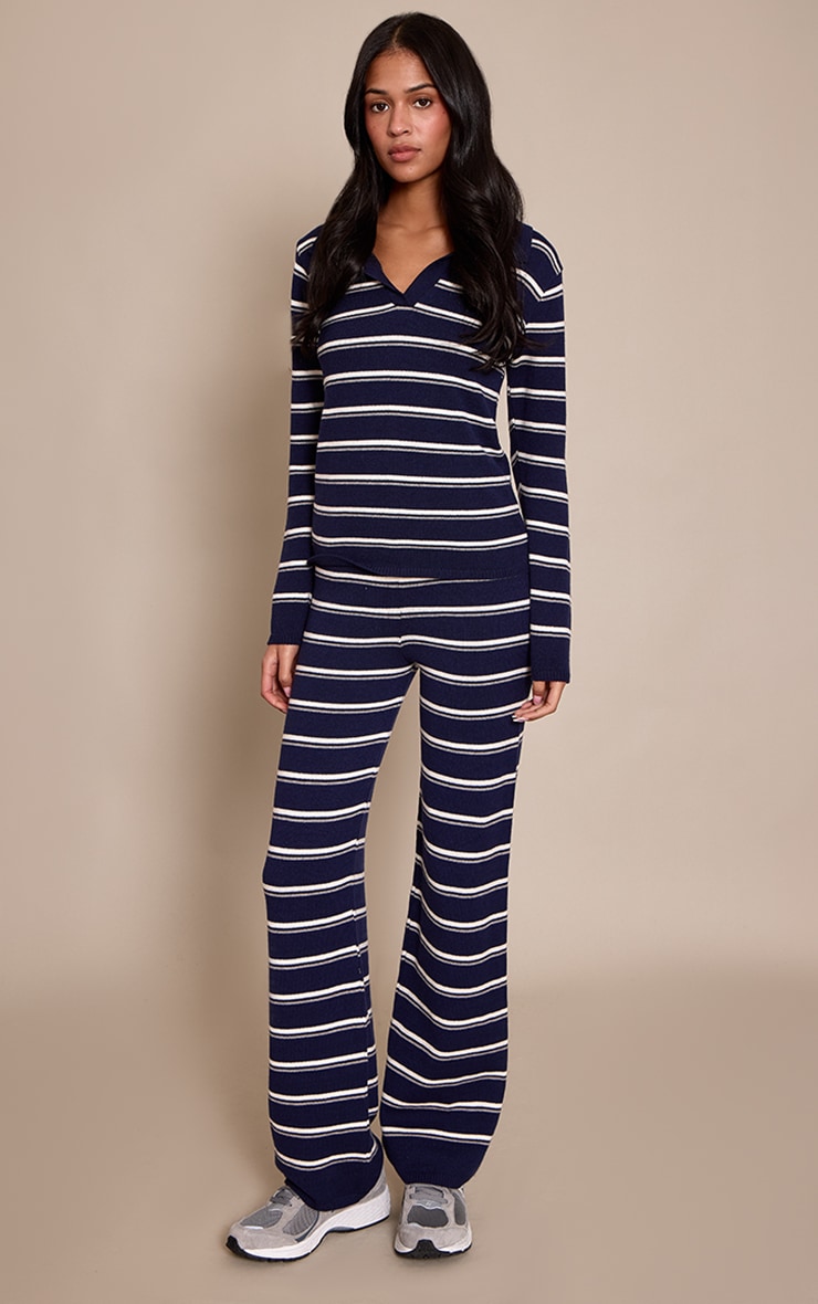 Tall Navy Striped Compact Knit Rugby Style Jumper image 3