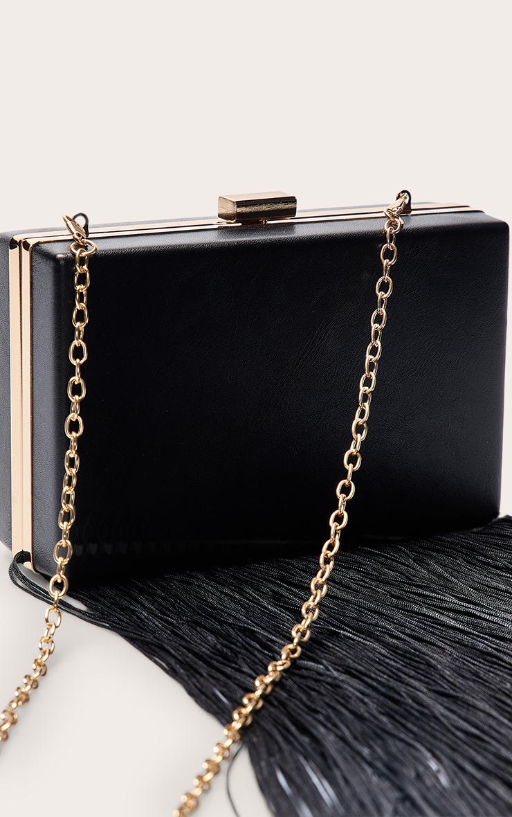 Pochette rigide en PU noir à franges image 5