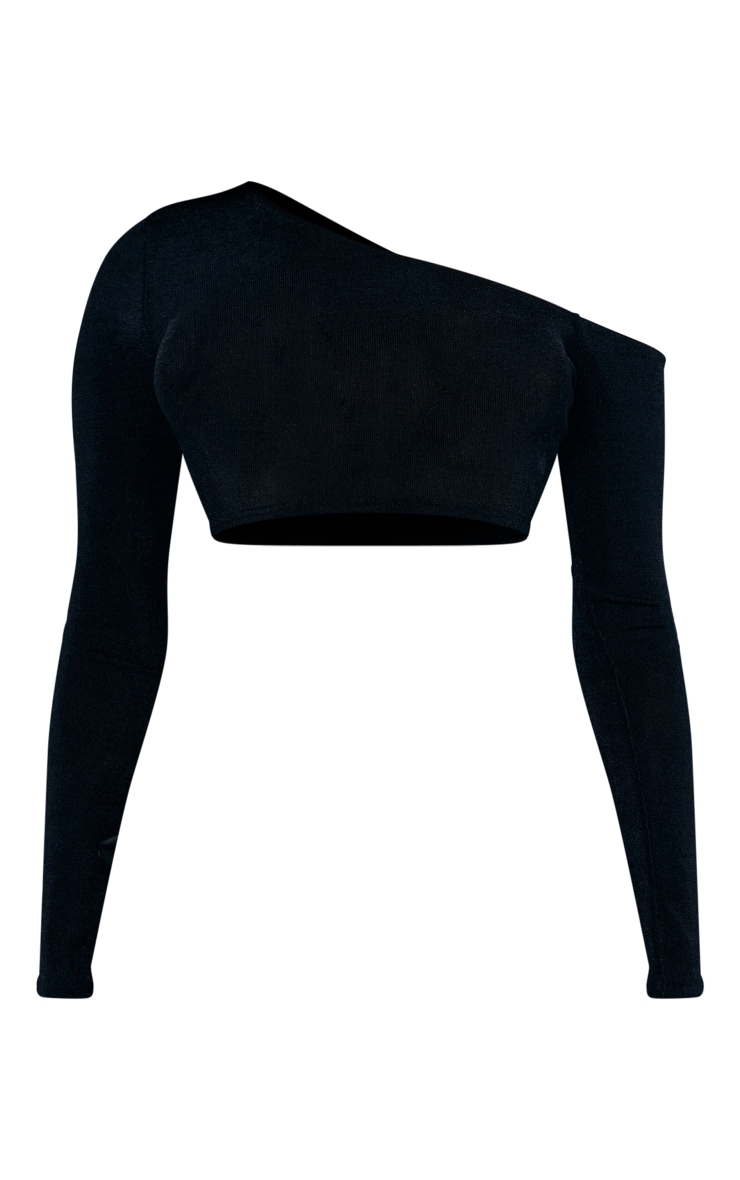 Black Acetate Slinky One Shoulder Asymmetric Crop Top image 5