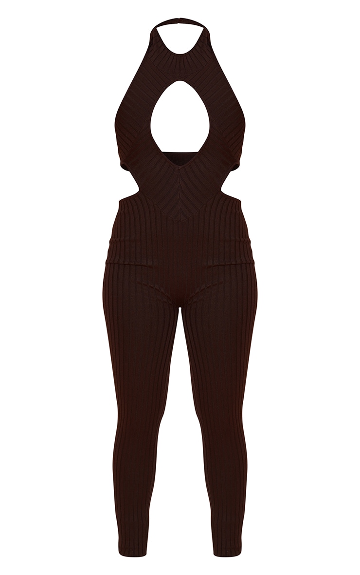 Combinaison chocolat en maille tricot à découpes image 5