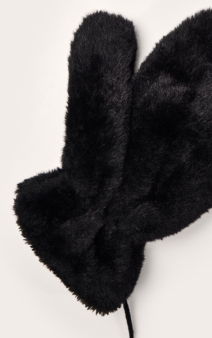 Black Soft Faux Fur Attached Mittens image 3