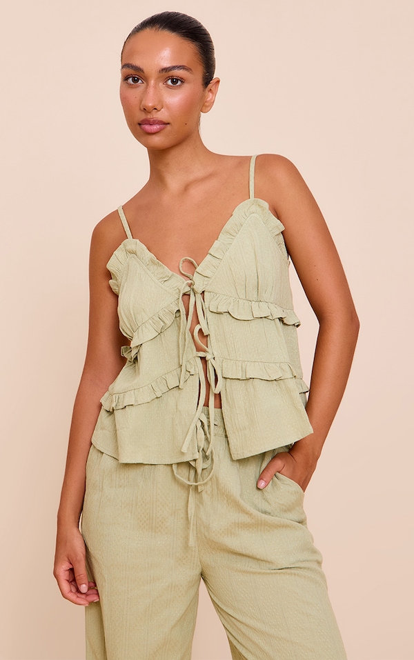 Sage Khaki Textured Strappy Cami Top