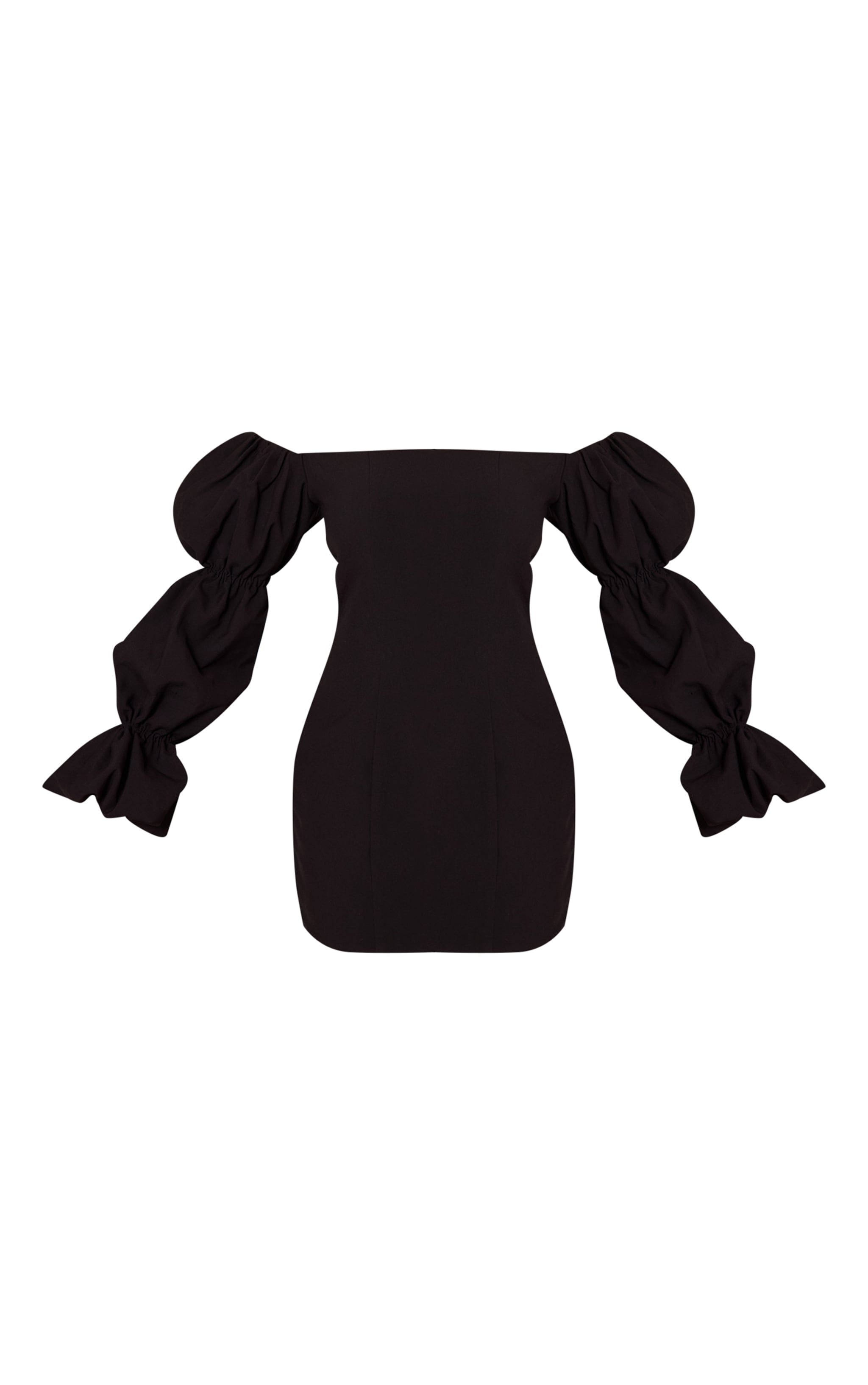 Robe moulante noire à col bardot et manches bouffantes image 5