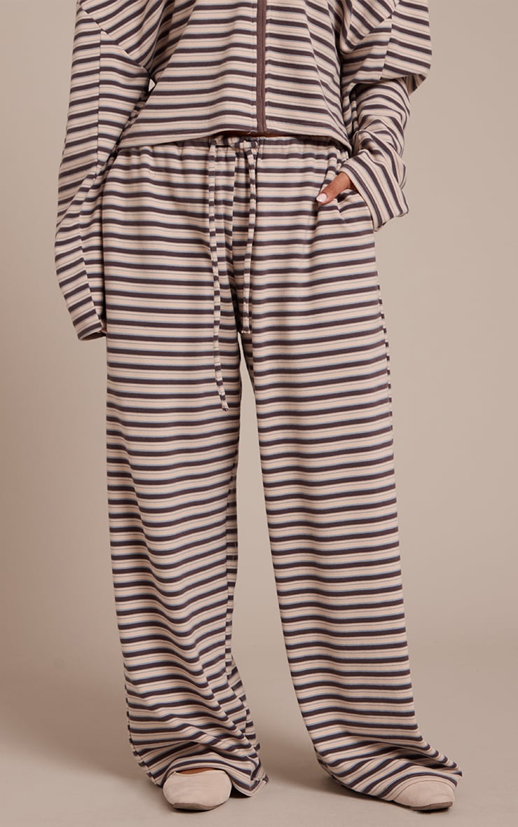 Petite Brown Striped Soft Fleece Straight Leg Sweatpants image 2