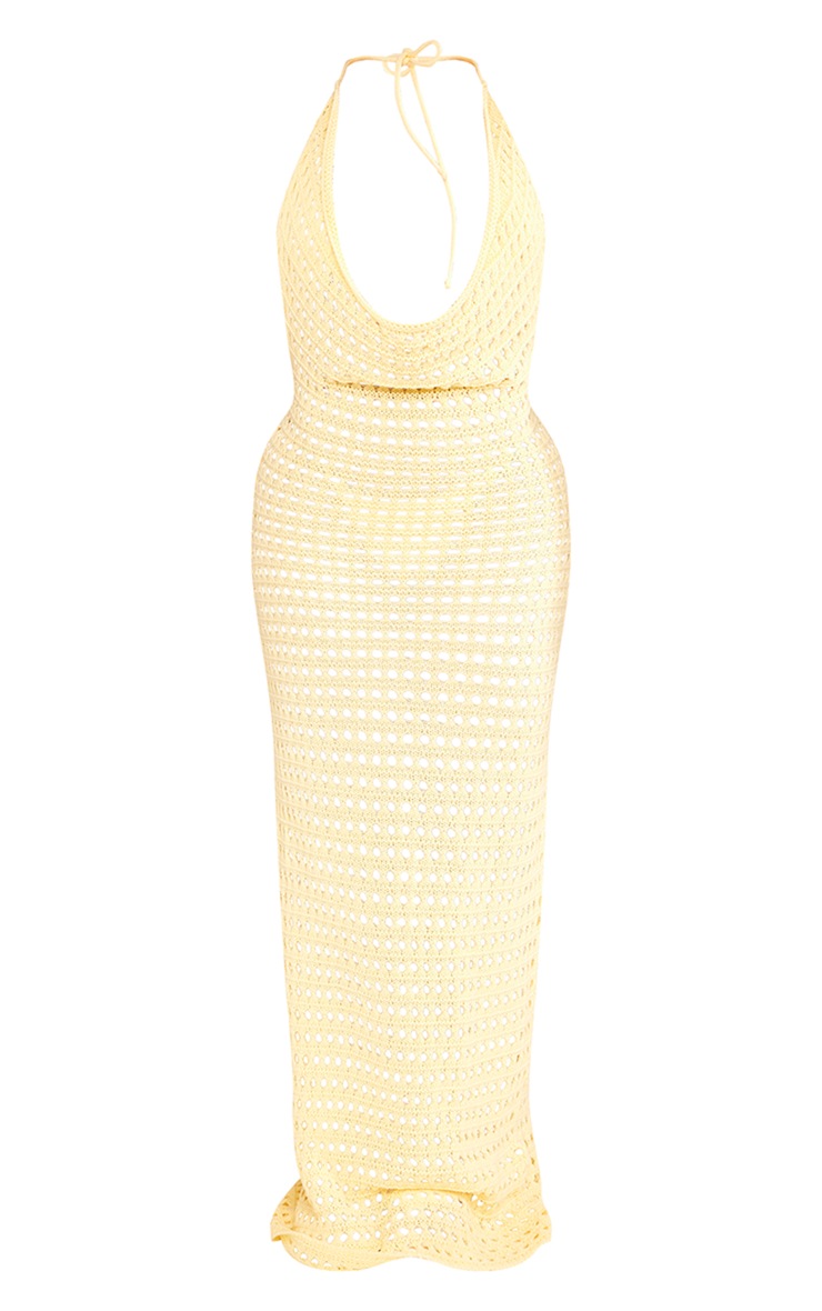 Shape Yellow Crochet Knit Halterneck Open Back Maxi Dress image 5