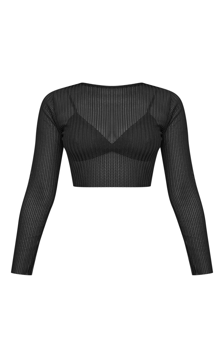 Petite Black Textured Knit Crop Top image 5