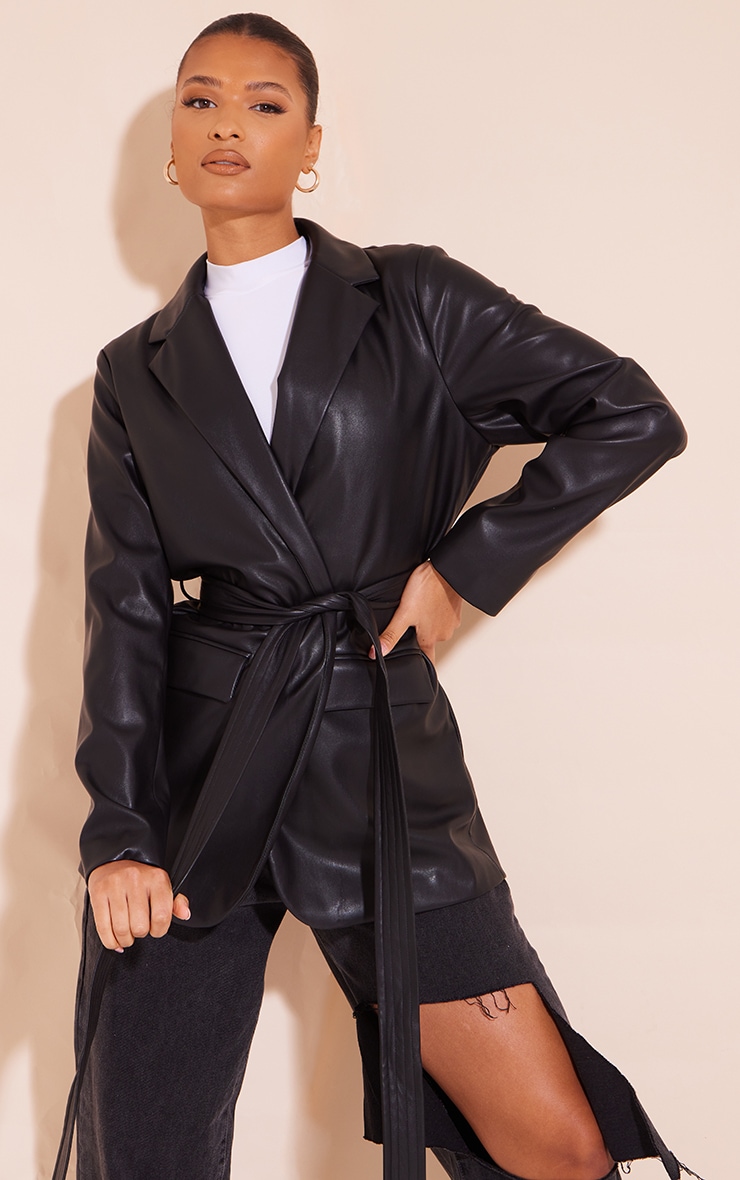 black wrap belted coat