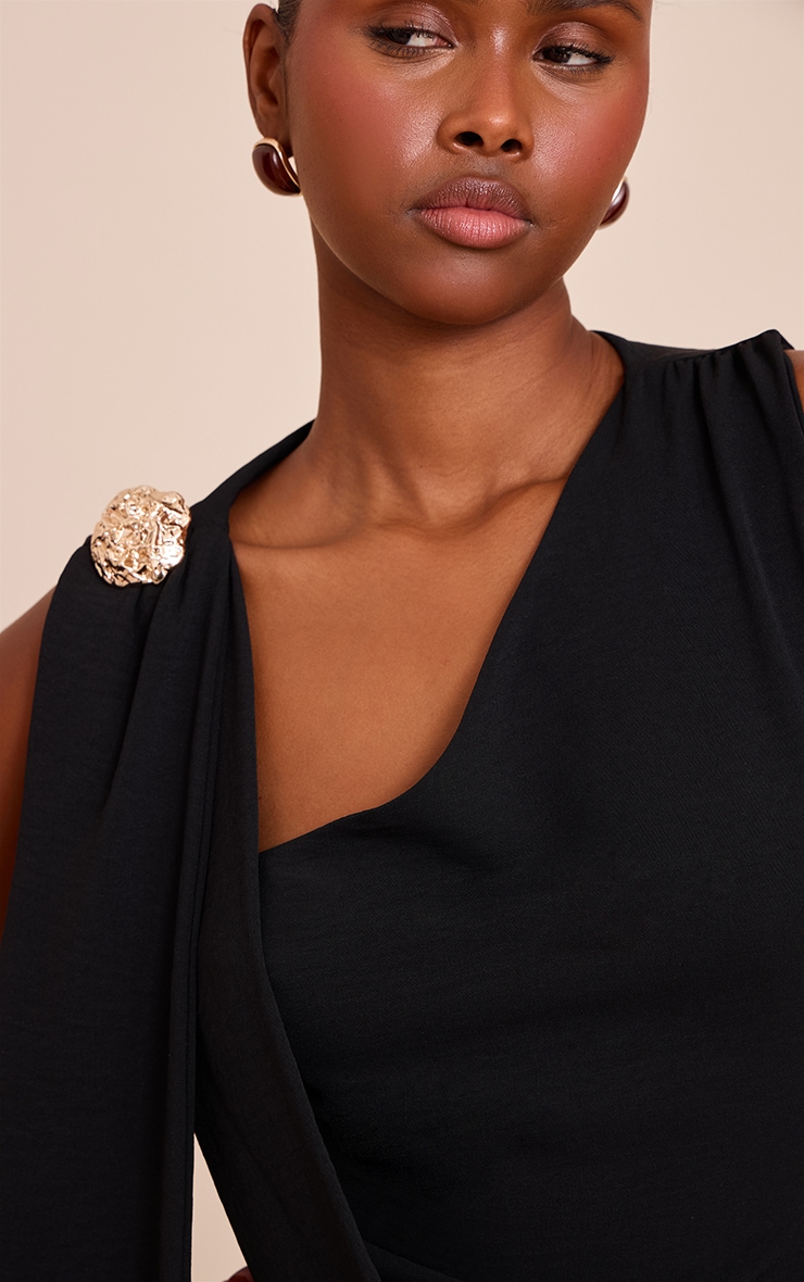 Black Textured Cowl Neck Drape Detail Top image 4